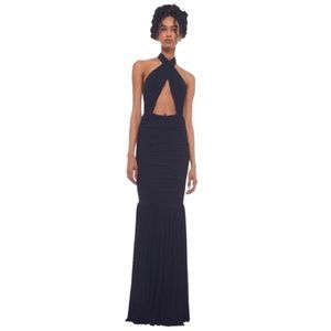 Norma Kamali Cross Halter Fishtail Gown